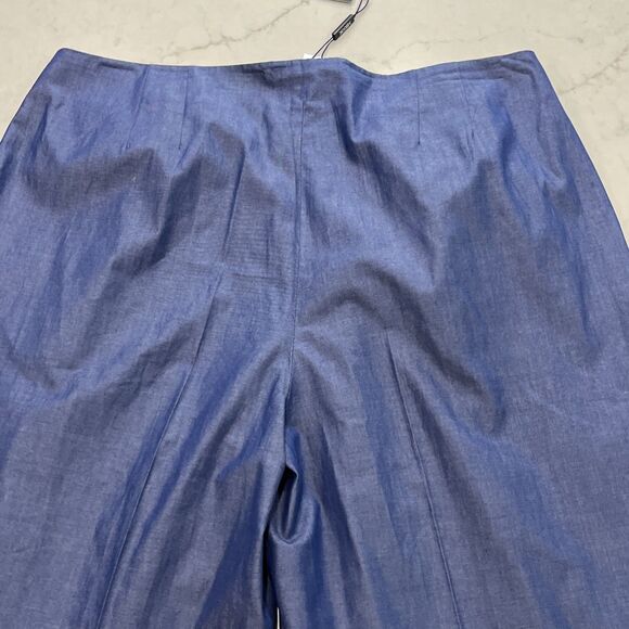 Misook NEW Zip Fly Wide Leg Pants Womens Large x 33" Blue Cotton Pockets Pleated - Picture 9 of 14